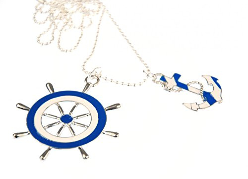 Miniblings 2er Anker Rettungsring Kette Halskette 80cm blau weiß versilbert | Halsschmuck, sorgfältig in Berlin gefertigt, mit Maritim und Emaille