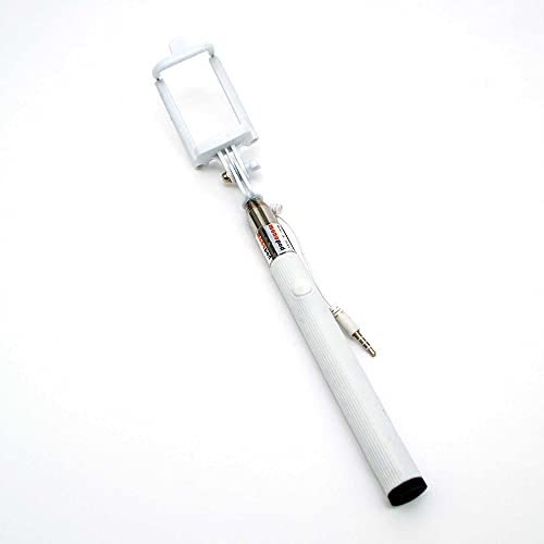 White Monopod Selfie Stick For Smartphones Extendeble Wired Built In Button Compatible With iPhone/Samsung/Huawei and More