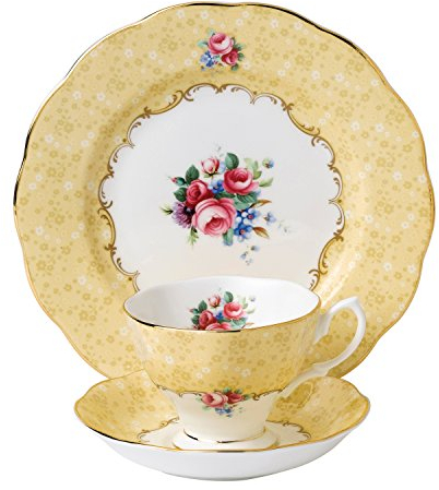 Royal Albert 100 Years 40017539 1990 Bouquet Teacup, Saucer & Plate 20cm 3 Piece Set Yellow, Bone China, 200 milliliters