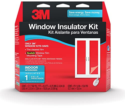 3M Indoor Patio Door Insulation, Insulator Kit for 6'-8 x 9' ft Patio Door, Keeps Cold Air Out and Warm Air In, Includes Heat Shrink Window Film and Scotch Window Film Mounting Tape (2144W-6)