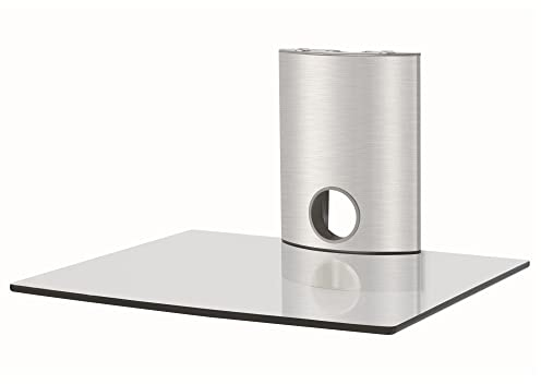 NEG HiFi-Regal Suspender 501S HiFi-Rack Konsolen-Rack Wandregal schwebend (Silber) mit großer Glas-Ablage (transparent) und Kabelmanagement-System