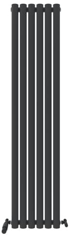 iBathUK Strata Wall Mounted Vertical Single Oval Panel Radiator, 6-Column Steel, Hydronic Central Heating, High Thermal Output, Modern Designer Radiator for Bathroom in Matt Anthracite, 1600 × 354mm