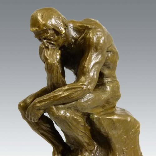 Kunst & Ambiente - Große Moderne Bronzeplastik - Der Denker - Auguste Rodin Skulptur auf Marmorsockel - signiert - 100% Bronze