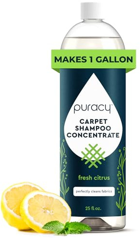 Puracy Professional Carpet Cleaner Machine Detergent, 4x Concentrated Upholstery Cleaner, Natural Carpet Shampoo, Pet Stain Remover & Deodorizer, Makes 20 Gallons of Cleaning Solution, 25 Ounce