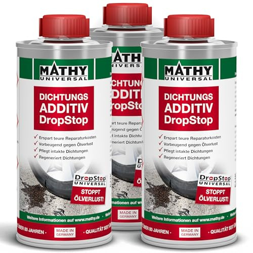 MATHY-DropStop Dichtungs-Additiv, 3 x 250 ml, Hochwirksames Öl Additiv | Stoppt Ölverlust im Motor, Getriebe, Hinterachsen & Servolenkungen, Motoröl- & Getriebeöl-Zusatz regeneriert Dichtungen