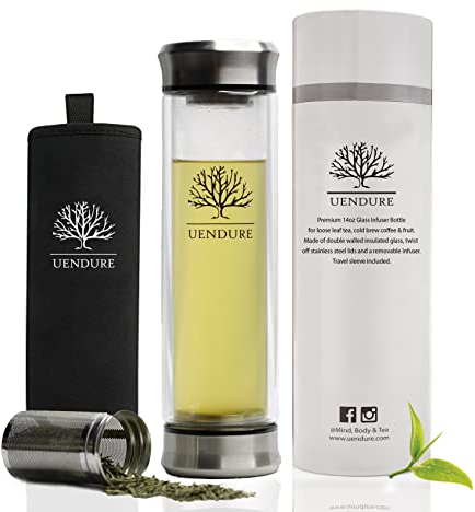 UEndure Tee-Ei – Teebecher mit losen Blättern Teesieb – Reise-Teekanne – Glas-Wasserflasche – 400 ml