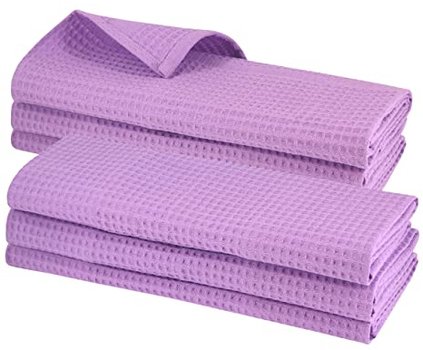 Gariella - 6er Set Geschirrtücher, Küchentücher, Lila/Violett, 100% Baumwolle, Putztuch mit Aufhänger, 70 x 50 cm, Waffelpiqué, Gastronomiequalität, Waffelmuster, saugstark, robust