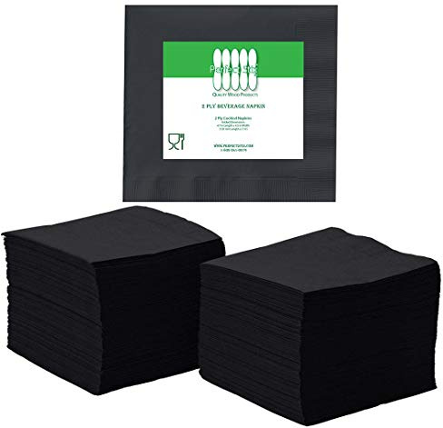 Perfectware - 2 Ply Black-200ct Perfect Stix 2 Ply Beverage Black Napkin-200 Paper Cocktail Beverage Napkin Black, 9.5 x 9.5 (Pack of 200)
