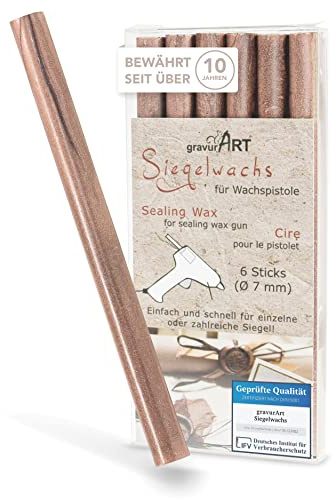 gravurART Siegelwachs flexibel für Wachspistole - Stilvoll Briefe versiegeln mit dem 6er Pack Wachs für Siegelstempel in Savanne-Roségold - 7 mm