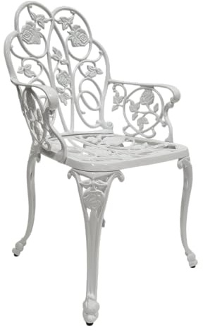 abc HOME Gartenstuhl aus Aluminiumguss | Jugendstil, Weiss, 55 cm T x 53 cm B x 89 cm H