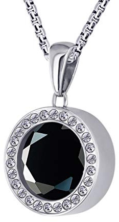 Quiges Silber Edelstahl Anhänger 12mm Mini Coin Halter mit Zirkonia und Schwarze Runde Zirkonia Coin mit Kette 42 + 4cm Verlängerungskette