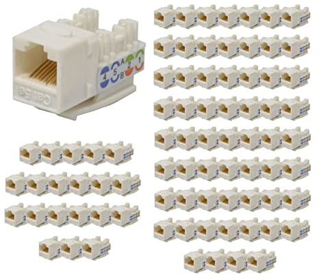 LOGICO Best 100 Pack Cat5e Keystone Ethernet Network Jack Punch Down 45 Degree White 110 8P8C RJ45