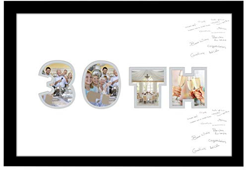 Photos in a Word 30th Birthday Pearl Wedding Anniversary Personalised Guest Book Signing Signature Autograph Photo Frame to Sign Gift Present (White Mount with Black Finish Frame)
