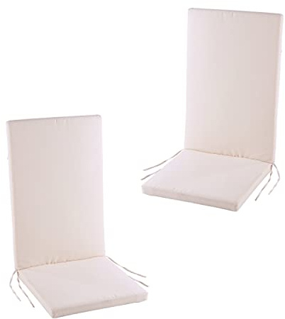 Pack 2 cojines para sillones de jardín reclinables color beige, Medidas 114x48x5 cm, Repelente al agua, Desenfundable, Funda de cojín con relleno para sillas de terraza, Cojines silla comedor