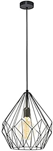 Eglo Lampada a sospensione Carlton, lampada a sospensione a uno punto luce vintage, lampada a sospensione retrò in acciaio, nero, attacco E27