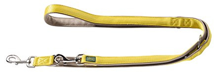 HUNTER Sevilla Verstellbare Führleine für Hunde, Nylon, Kunstleder unterlegt, 2,5 x 200 cm, gelb/taupe