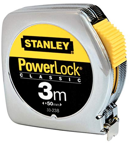 STANLEY Maßband Bandmaß/Messband Powerlock (aus Metall, Maßband 3 m lang, mit Gürtelclip, extra starkes Band, gebogen, beidseitige Skala, Mylar-Schutzschicht, Endhaken zweifach vernietet) 1-33-218