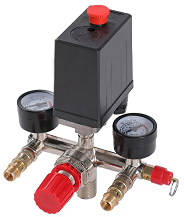 ORAZIO Interruttore di Controllo della Pressione del Compressore d'Aria G1/4 con Doppia Uscita e Valvola di Sicurezza Regolatore di Manometri Accessorio per Utensili Pneumatici