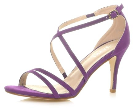 AJVANI Womens ladies mid high heel strappy crossover party wedding prom sandals shoes size