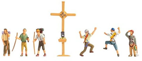 NOCH® Bergwanderer mit Gipfelkreuz, handkoloriertes Figuren-Set, 1:87 für die Spur H0, ideal für Dioramen und Modellbau