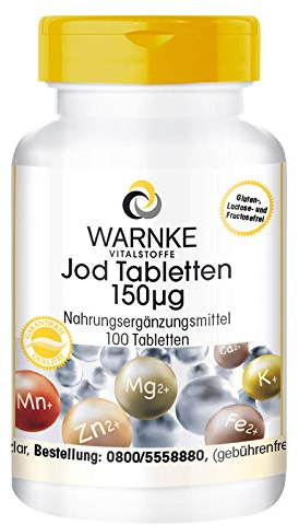 Jod Tabletten - 150µg Jod pro Tablette - 100 Tabletten - hochdosiert & vegan - aus Kaliumjodid | Warnke Vitalstoffe - Deutsche Apothekenqualität
