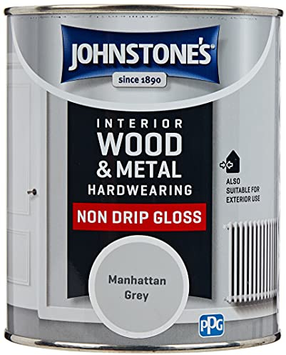 Johnstone's - Interior Wood & Metal Hardwearing - Manhattan Grey - High Sheen - Non Drip - Gloss Finish - Suitable Paint Interior & Exterior - Dry in 16-24 hours - 14m2 Coverage per Litre - 750ml