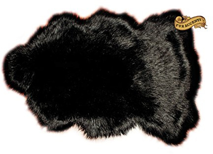 Hand Crafted Throw Rug, Fur Accents, Lambskin Skin Accent Rug, Plush Faux Fur Sheepskin, Hand Made in America 24x36 Black)