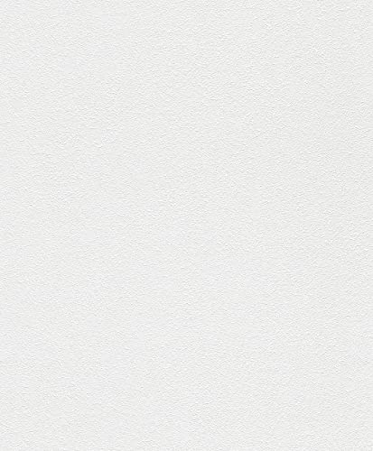 Rasch Wallpaper 161304 - Carta da parati bianca in tessuto non tessuto con struttura in gesso da verniciare, effetto intonaco, verniciabile, 10,05 m x 0,53 m (lunghezza x larghezza)