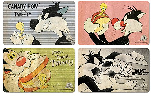 Ensemble de planches à petit-déjeuner Titi et Grosminet - Ensemble de 4 planches à découper Tweety & Sylvester - Design original sous licence - LOGOSHIRT