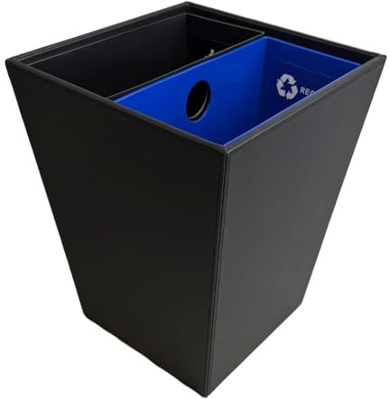 Hospitality Source Black Leatherette Recycle & Trash Waste Bin with Dual Liners for Home or Office. 14.5 Quart Capacity.