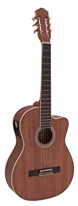 Konzertgitarre William aus Mahagoni mit Tonabnehmer, Dunkelbraun - Klassikgitarre mit Equalizer und Stimmgerät