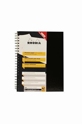 Rhodia 119238C - Heft/Meeting Book Rhodiactive, mit Hardcover, Doppelspiralbindung, DIN A4+, 80 Blatt mit Vordruck in Englisch, 90g, 1 Stück, Schwarz