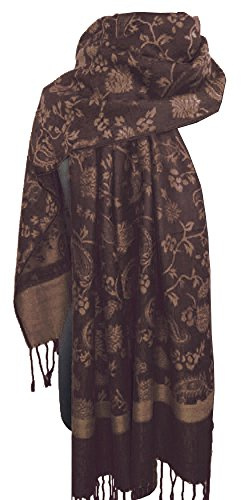Nella-Mode Edler & Eleganter Schal, Stola; - Florales & Paisley-Muster, Dunkelbraun