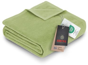Ibena Porto Decke 150x200 cm – Baumwollmix weich, warm & waschbar, Kuscheldecke grün einfarbig