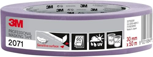 3M Ruban de masquage 2071 Surfaces délicates, faible adhesivité, intérieur & extérieur 30 mm x 50 m