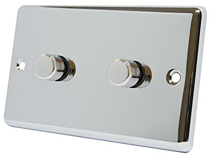 AET CPC2GDIM10 2 Gang 2 Way 10 A 1000 W Classical Chrome Polished Light Dimmer Switch