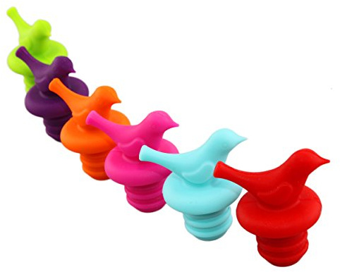 Little Bird Wine Bottle Stopper, Silicone Stoppers, Reusable, Leak Proof, Cute, Fun, Decorative, Multipack (Assorted Color, Set of 6)