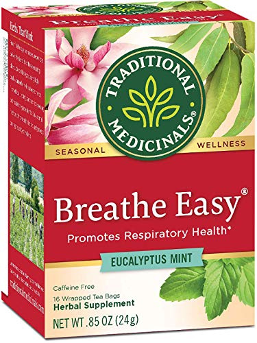 Traditional Medicinals Breathe Easy Tisane à l'eucalyptus et à la menthe, favorise la santé respiratoire, (lot de 1) – 16 sachets de thé