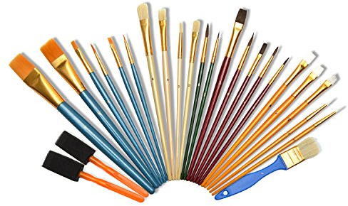 Artina 25-TLG Pinselset – Pinsel Set mit Borstenpinsel, Rundpinsel, Flachpinsel & Schwammpinsel – Natur- & Nylon-Borsten Pinsel für Acryl-, Aquarell-, & Ölmalerei