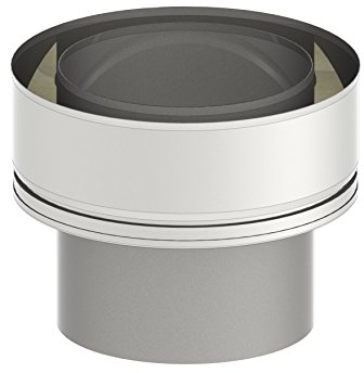Schornstein Übergangselemet von doppelwandig DW (25mm Isolierung) auf einwandig EW (0,6mm - 1,0mm Wandstärke); Ø 130mm Innendurchmesser, Edelstahl