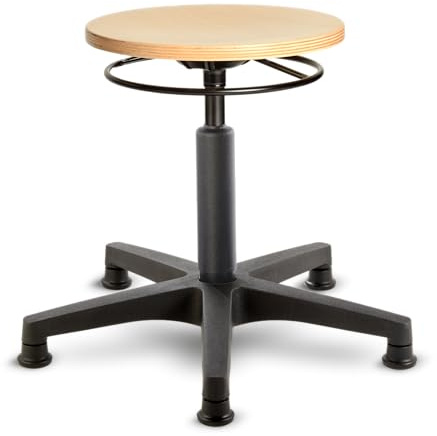Prova Nova GmbH Werkstatt-, Stand- und Drehhocker 3536, abgedeckte Gasfedersäule, Sitzhöhe ca. 40-60 cm, Ringauslösung, Holz-Rundsitz, Bodengleiter