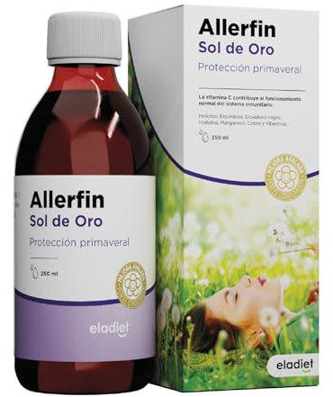 ALLERFIN Sol de Oro - Jarabe para los Síntomas Primaverales - Ayuda Contra al Polen, Polvo y Ácaros - Multivitaminico Con Vitamina C, A, B1, B2, B3, B5 y B12, Equinacea y Magnesio | 300 ml ELADIET