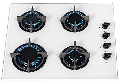 SIA GHG602WH 60cm White 4 Burner Gas On Glass Hob With Cast Iron Pan Stands
