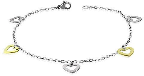 Bungsa Offene Herzen Bettelkette Edelstahl silber gold (Karabinerverschluss Bettelkette Armband Damenarmband Herrenarmband Bracelet Fusskette Anklet Chirurgenstahl Schmuck Edelstahlarmband)