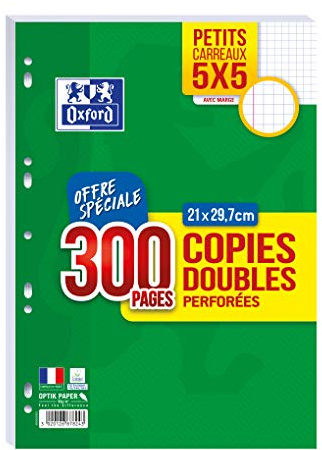 OXFORD Copies Doubles A4 Petits Carreaux 5mm avec Margés 300 Pages sous film
