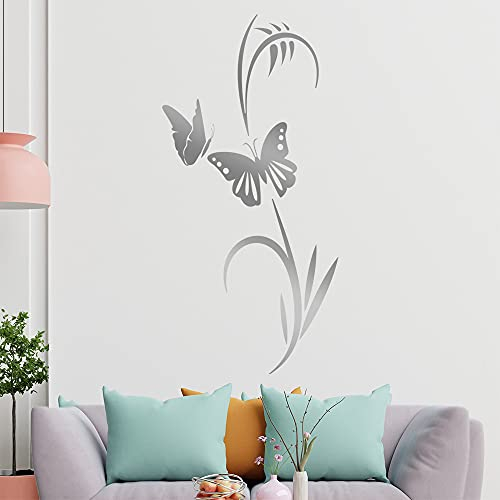 Schmetterlinge - Pflanze - Gräser Wandtattoo in 6 Größen - Wandaufkleber Wall Sticker - Dekoration, Küche, Wohnzimmer, Schlafzimmer, Badezimmer