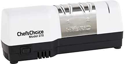 Chef's Choice Hybrid Diamond Hone Messer kombiniert elektrisches und manuelles Schärfen für gerade und gezackte 20-Grad-Messer, 3-stufig, weiß