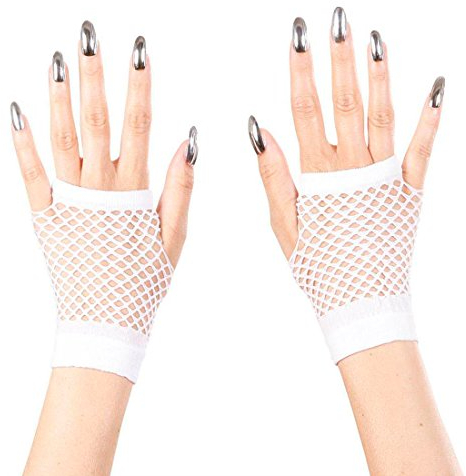 Amakando Netz Armstulpen Fingerlose Handschuhe weiß 80er Jahre Disco Handstulpen Pulswärmer Fasching Burlesque Show Punk Handschuh Stulpen Can Can Netzstulpen