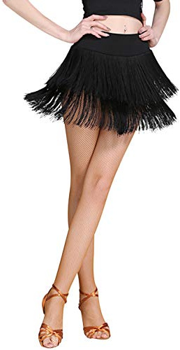 Z&X Fringe Skirts for Women Dance Performance Festival Rave Shorts Skirt Elastic Waist Pencil Bodycon Skirt Tag M, Black
