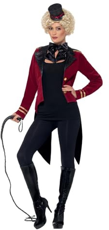 Smiffys Damen Zirkusdirektor Kostüm, Rot, mit Jacke, Kragen & Mini-Zylinder